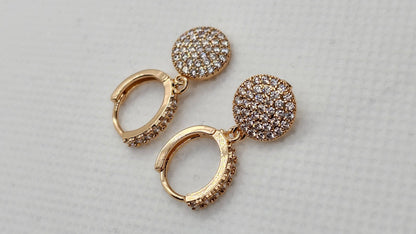 Gold Hoop Earrings With Crystal Pave Circle Dangle – Sparkly Statement Earrings