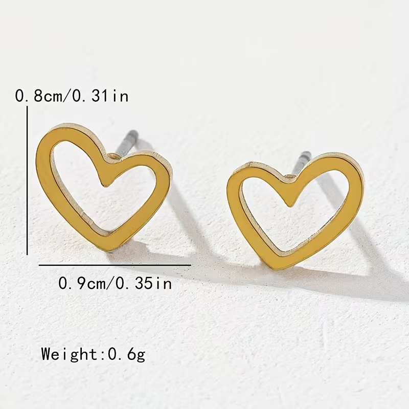 Gold Heart Outline Stud Earrings Open Heart Minimalist Jewellery Gift