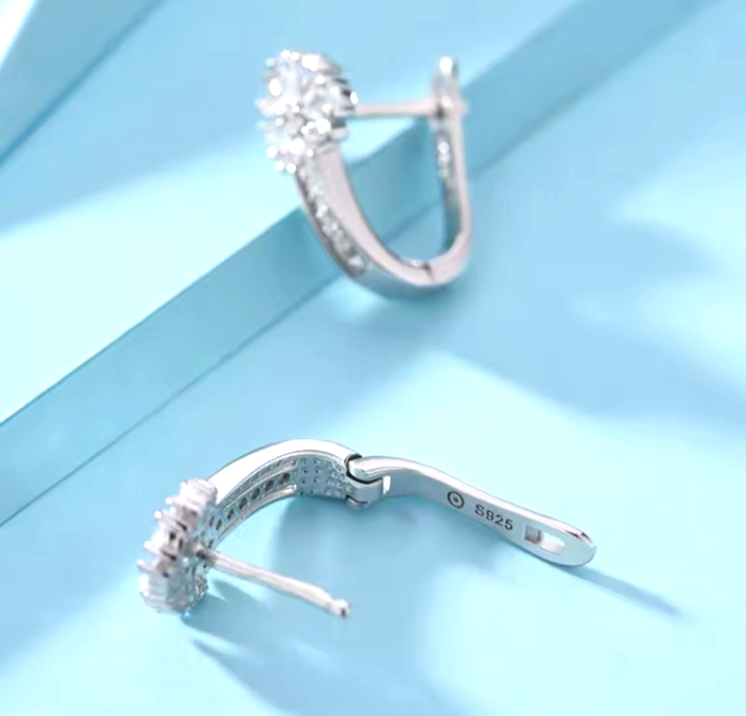 925 Sterling Silver Flower Hoop Earrings Cubic Zirconia Floral Dangle CZ Lever