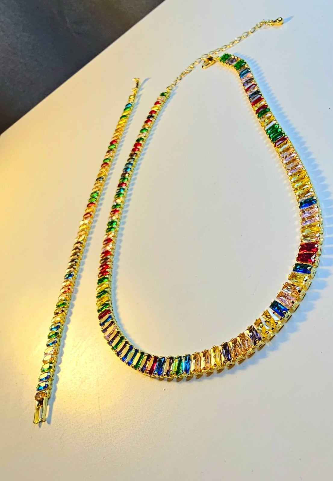Sparkling Tennis Bracelet and Necklace Gold-plated- Minimalistic- Party or gift
