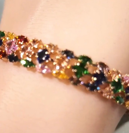 Rainbow Multicolour Crystal Tennis Bracelet Gold Tone | 18.5cm | Sparkly Gift Je