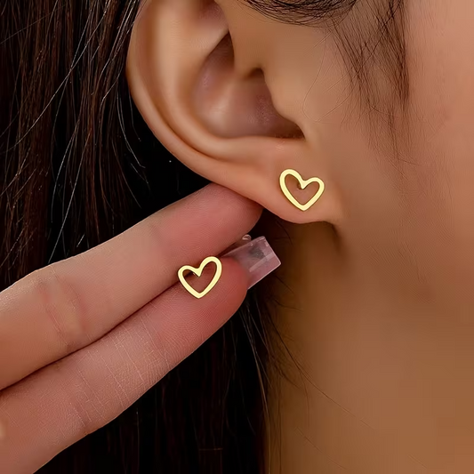 Gold Heart Outline Stud Earrings Open Heart Minimalist Jewellery Gift