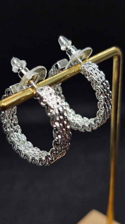 Elegant Silver Textured Hoop Earrings • Lightweight • Everyday Wear • Gift Idea