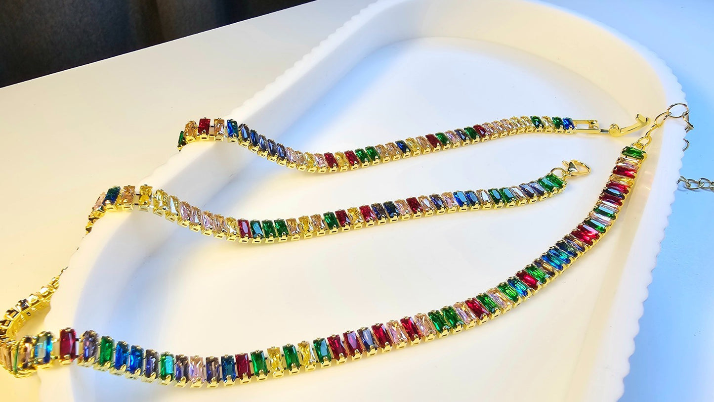 Sparkling Tennis Bracelet and Necklace Gold-plated- Minimalistic- Party or gift