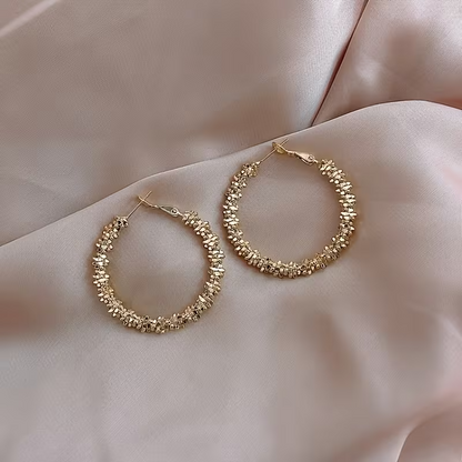 Gold Textured Hoop Earrings Chunky Statement Beaded Circle Jewellery