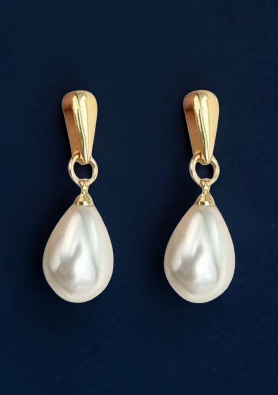 ​Gold toned Pearl Teardrop Earrings Korean Style Minimalist Baroque Dangle