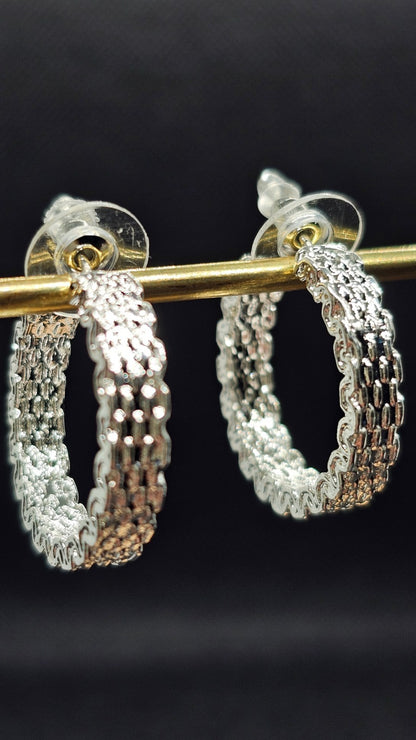 Elegant Silver Textured Hoop Earrings • Lightweight • Everyday Wear • Gift Idea