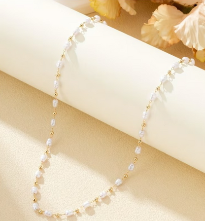 Dainty Pearl & Gold Bead Chain Choker Necklace Women Minimalist Clavicle Layerin