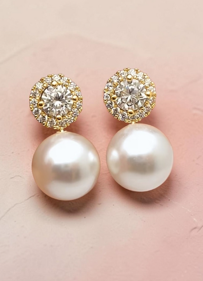 Elegant Faux Pearl Drop Earrings Gold Wedding Bridal Crystal Stud Jewelry