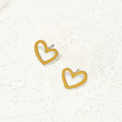 Gold Heart Outline Stud Earrings Open Heart Minimalist Jewellery Gift