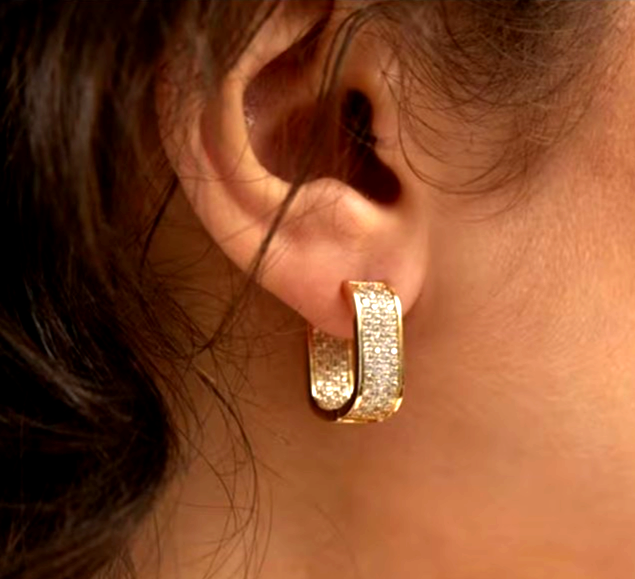 Gold U Shaped Hoop Earrings Sparkling Zirconia Rectangular Huggie Banquet Gift
