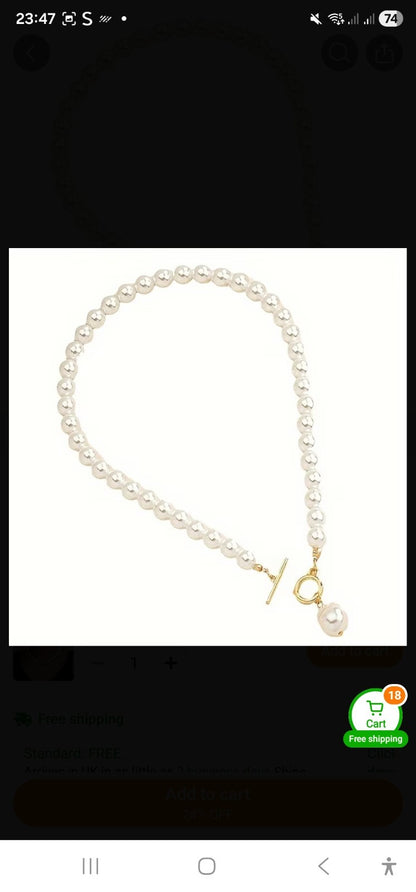 Baroque Pearl Necklace Earrings Set French Retro Gold Toggle Clavicle Chain