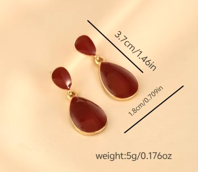 Vintage Red Teardrop Earrings Gold Geometric Water Drop Aesthetic Jewelry