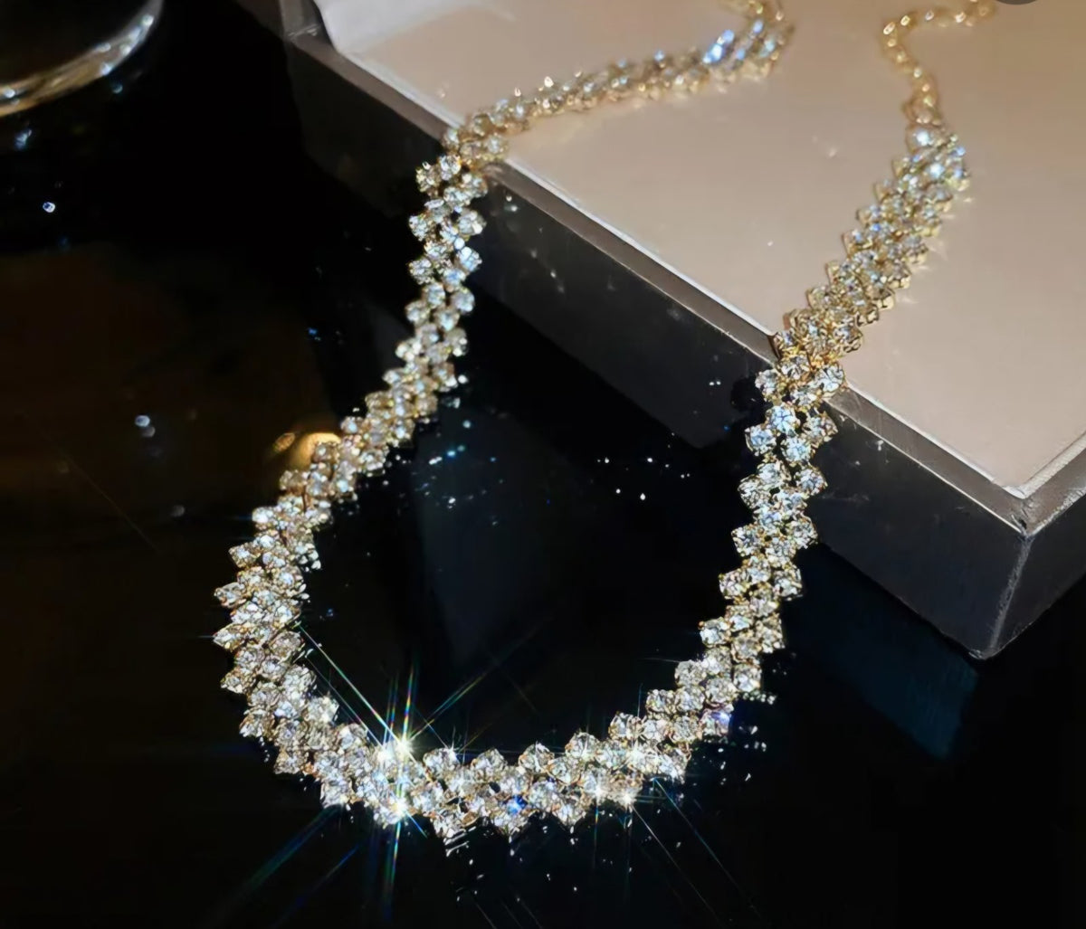 Gold Rhinestone Choker Necklace Geometric Crystal Tennis Chain Statement PartyUK