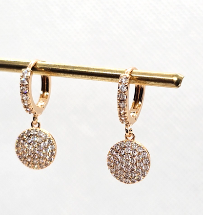 Gold Hoop Earrings With Crystal Pave Circle Dangle – Sparkly Statement Earrings