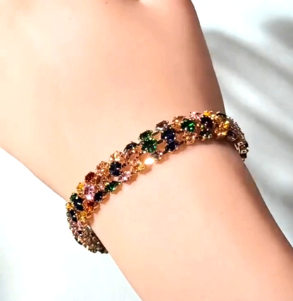Rainbow Multicolour Crystal Tennis Bracelet Gold Tone | 18.5cm | Sparkly Gift Je