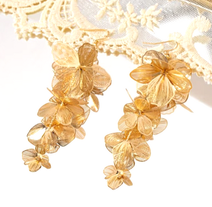 Gold Floral Drop Earrings Statement Flower Dangle Earrings Wedding Party Jewelle