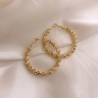 Gold Textured Hoop Earrings Chunky Statement Beaded Circle Jewellery