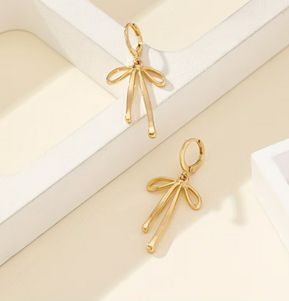 Gold Ribbon Bow Huggie Earrings Dainty Ribbon Drop Hoop Coquette Balletcore Gift