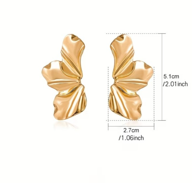 ​Gold Abstract Statement Stud Earrings Wavy Liquid Metal Large Textured Flower