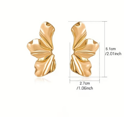 ​Gold Abstract Statement Stud Earrings Wavy Liquid Metal Large Textured Flower
