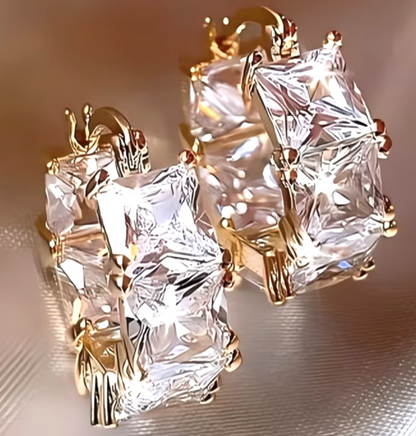 Gold Chunky Hoop Earrings Princess Cut Crystal Square Huggie Bridal Prom Gift