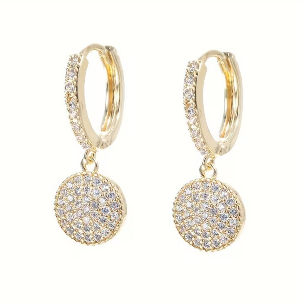 Gold Hoop Earrings With Crystal Pave Circle Dangle – Sparkly Statement Earrings
