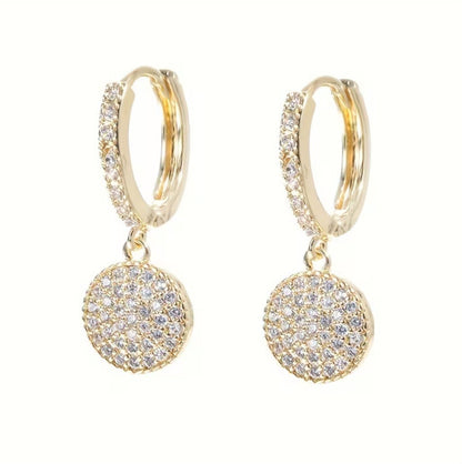 Gold Hoop Earrings With Crystal Pave Circle Dangle – Sparkly Statement Earrings