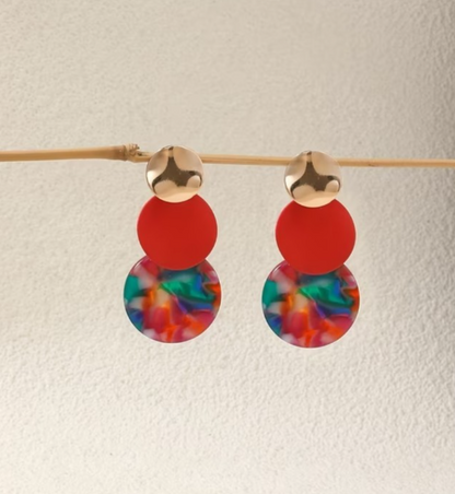 ​Gold Plated Acrylic Resin Drop Earrings Tortoiseshell Red Geometric Statement U