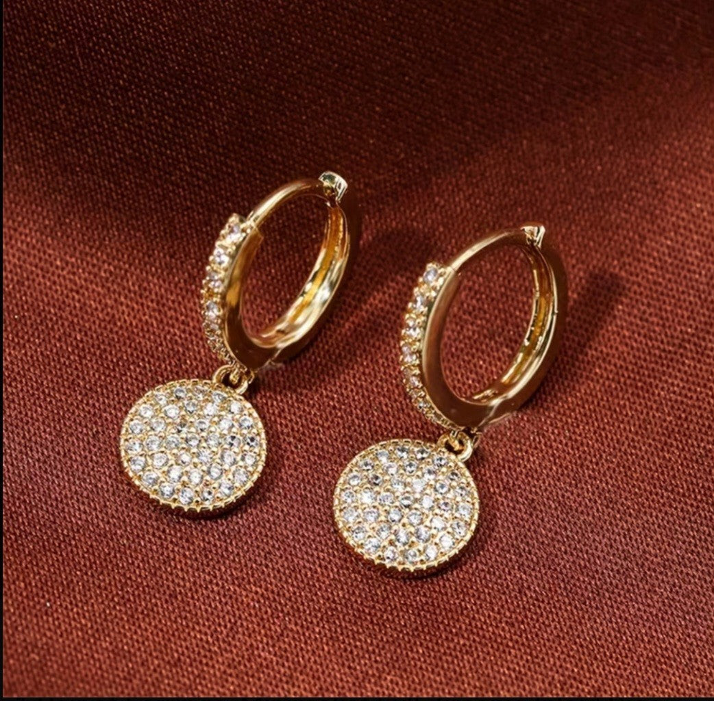 Gold Hoop Earrings With Crystal Pave Circle Dangle – Sparkly Statement Earrings