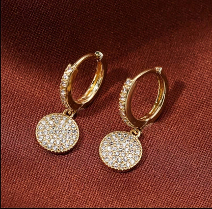 Gold Hoop Earrings With Crystal Pave Circle Dangle – Sparkly Statement Earrings