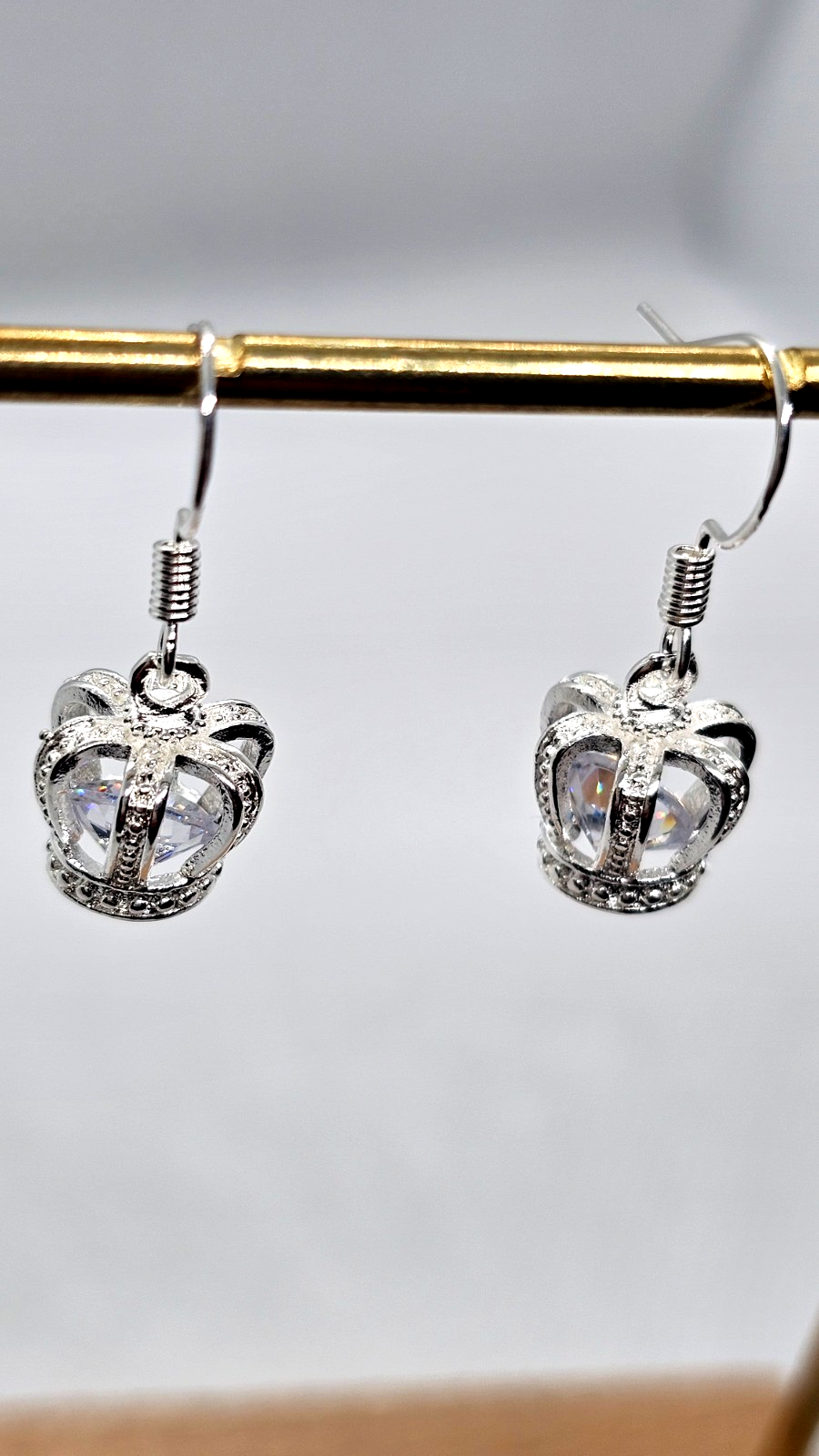 Silver Crown Drop Earrings • Sparkly Gemstone • Princess Style • Gift for Her