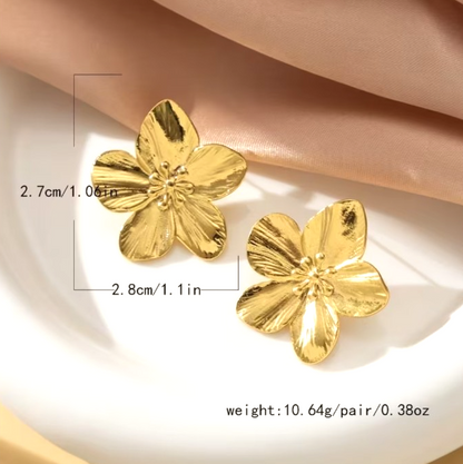 ​Gold Flower Stud Earrings Matte Golden Floral Textured Retro Boho Gift Banquet