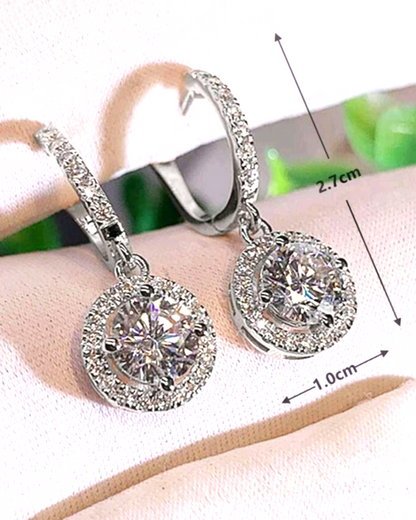 Silver Halo Drop Hoop Earrings Round Cubic Zirconia CZ Leverback Dangle Gift UK