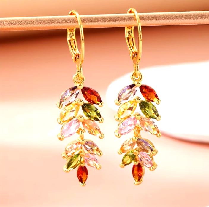 Luxurious Multi-Color Crystal Wheat Earrings Boho Statement Dangle Jewelry Gift