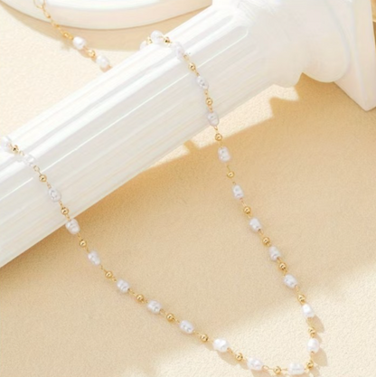 Dainty Pearl & Gold Bead Chain Choker Necklace Women Minimalist Clavicle Layerin