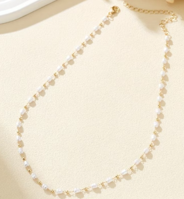 Dainty Pearl & Gold Bead Chain Choker Necklace Women Minimalist Clavicle Layerin
