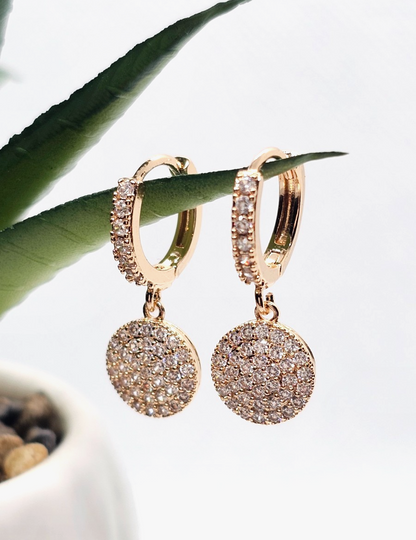 Gold Hoop Earrings With Crystal Pave Circle Dangle – Sparkly Statement Earrings