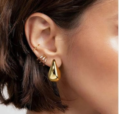 ​18K Gold Plated Stainless Steel Earrings Chunky  Vintage Stud 30 mm