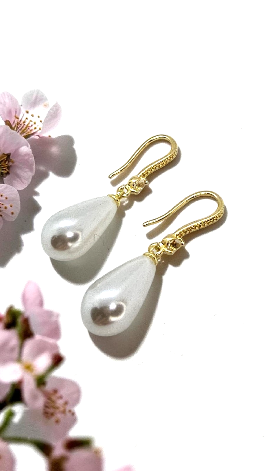 ​Gold Pearl Drop Earrings Teardrop Dangle Bridal Wedding Cream Faux Pearl Hooks