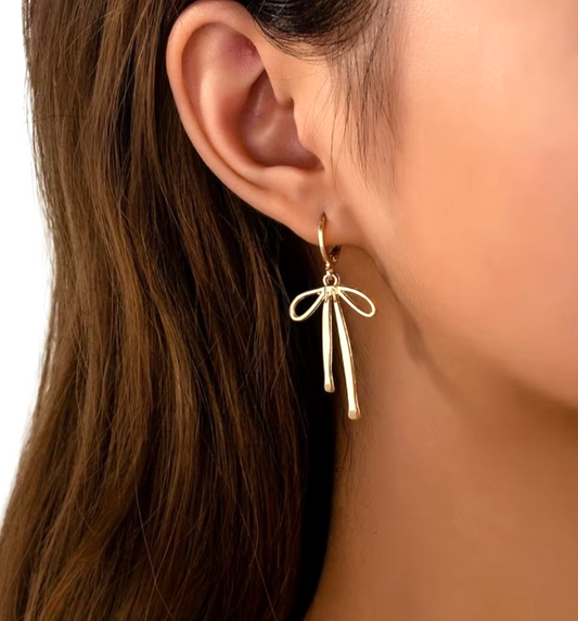 Gold Ribbon Bow Huggie Earrings Dainty Ribbon Drop Hoop Coquette Balletcore Gift