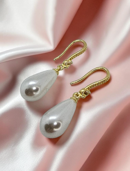 ​Gold Pearl Drop Earrings Teardrop Dangle Bridal Wedding Cream Faux Pearl Hooks