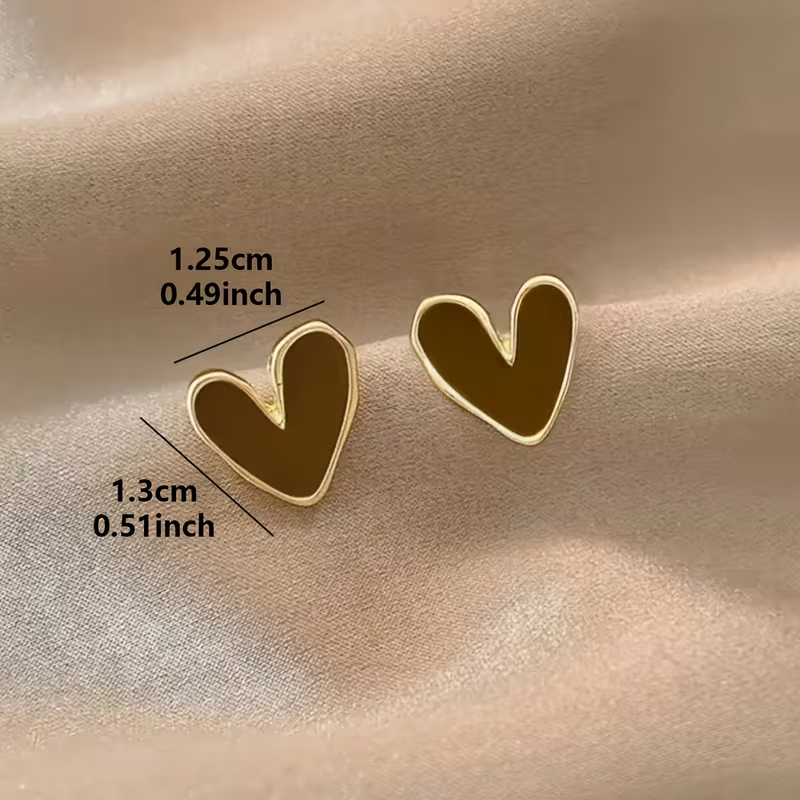 Brown Heart Stud Earrings Gold Tone Irregular Enamel Jewellery Gift