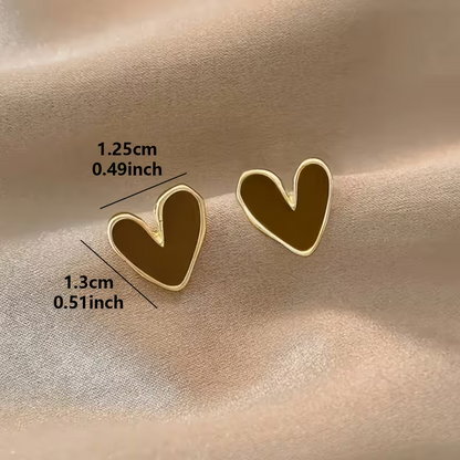 Brown Heart Stud Earrings Gold Tone Irregular Enamel Jewellery Gift