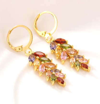 Luxurious Multi-Color Crystal Wheat Earrings Boho Statement Dangle Jewelry Gift