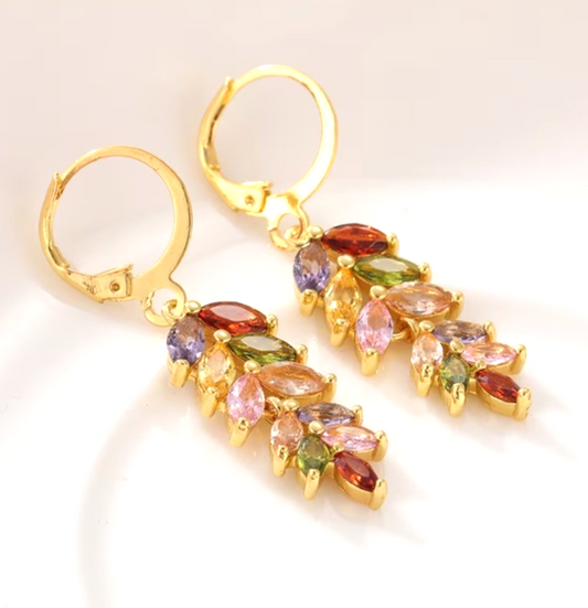 Luxurious Multi-Color Crystal Wheat Earrings Boho Statement Dangle Jewelry Gift