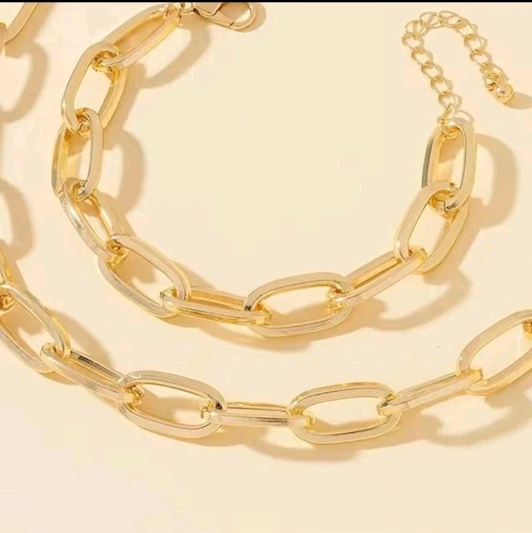​Gold Chunky Chain Necklace Bracelet Set Oval Link Choker Matching Jewelry Gift