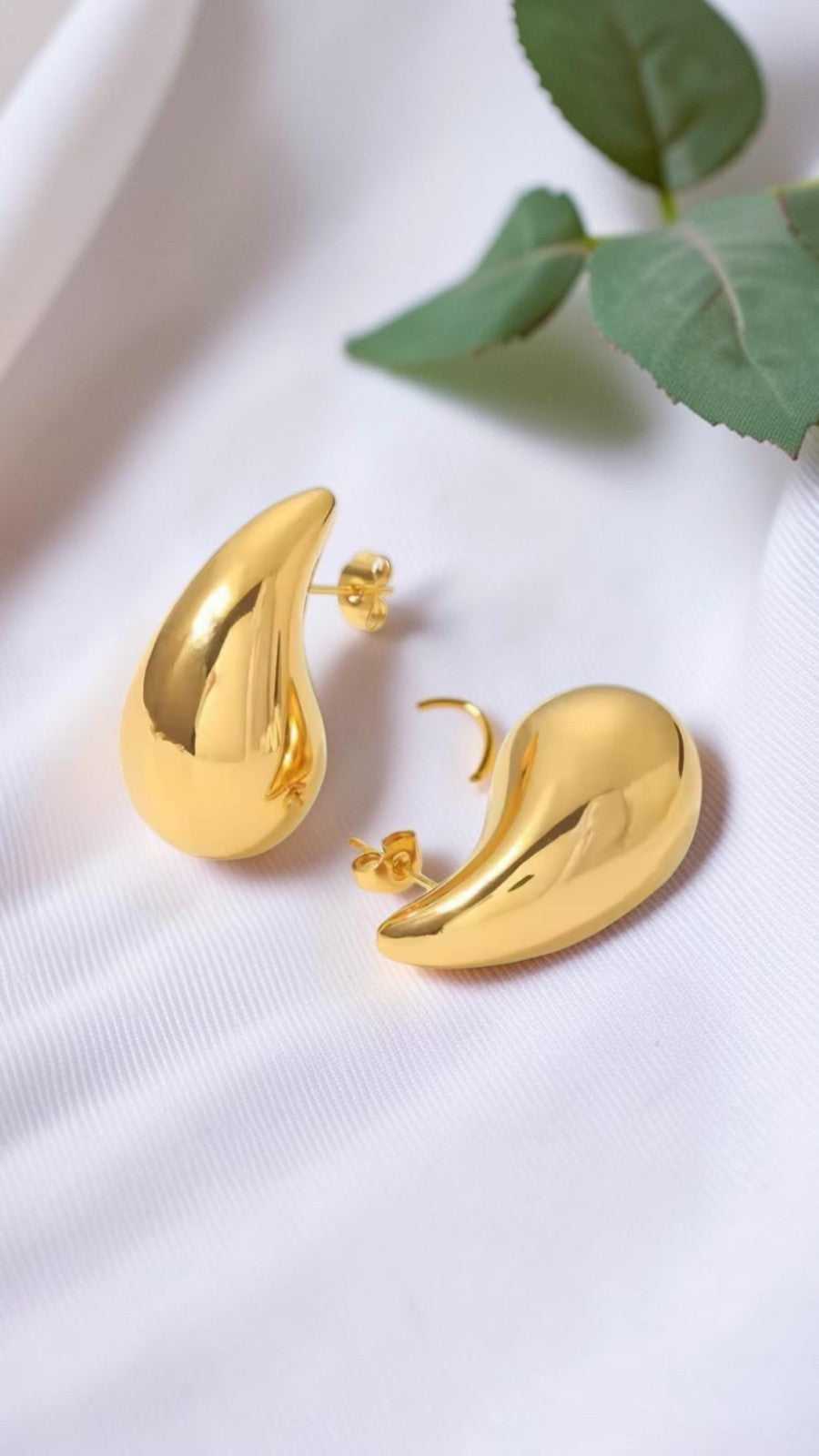 ​18K Gold Plated Stainless Steel Teardrop Earrings Chunky Vintage Stud 27 mm
