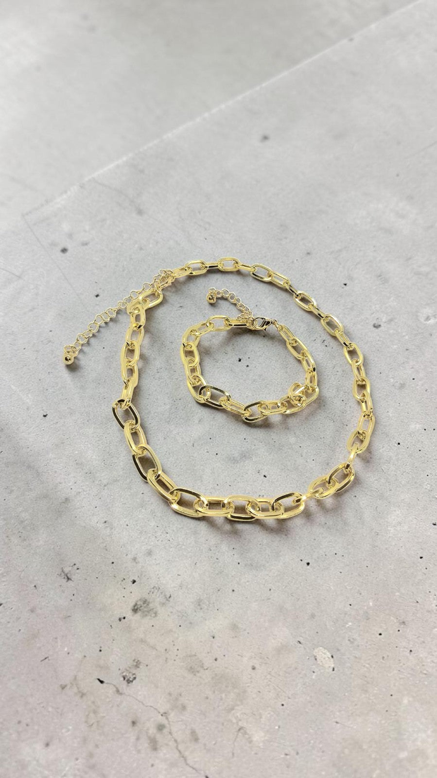 ​Gold Chunky Chain Necklace Bracelet Set Oval Link Choker Matching Jewelry Gift