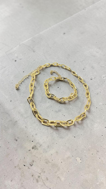 ​Gold Chunky Chain Necklace Bracelet Set Oval Link Choker Matching Jewelry Gift